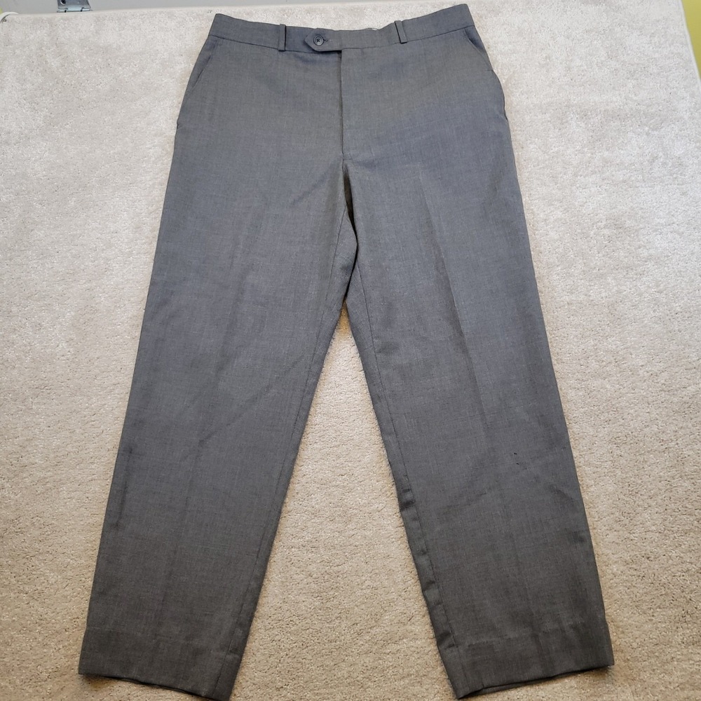Joseph & Feiss Mens 36x30 Gray 100% Wool Dress Pants Flat Front Straight Leg EXC